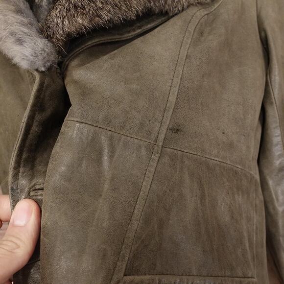 John Carlisle Essentials Leather Coat Womens Medium Long Brown Faux Fur Collar - Picture 6 of 14